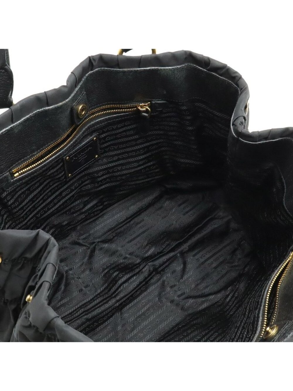 Prada Gather Tote Nylon Leather Nero Black Gold - Picture 6 of 8